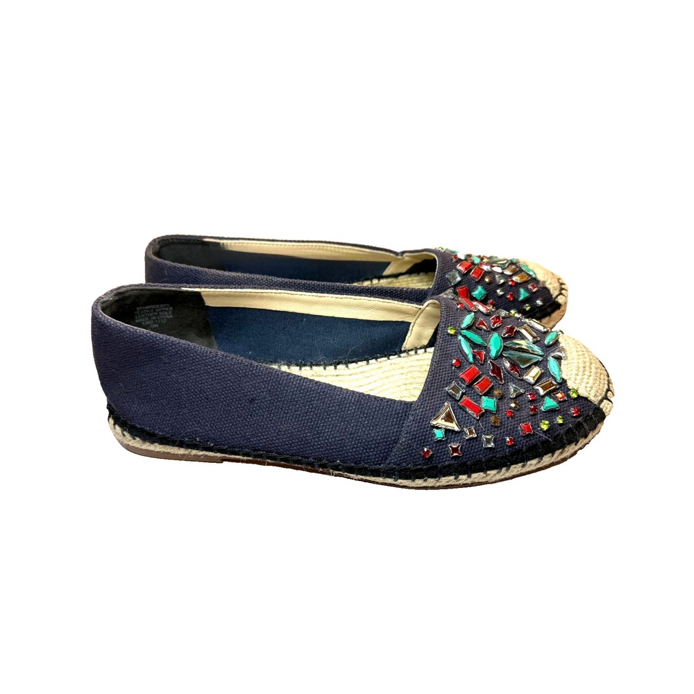Brian Atwood Hardesty Pepita Crystal Jewel Espadrille 7.5Lux Canvas Flat Cosplay